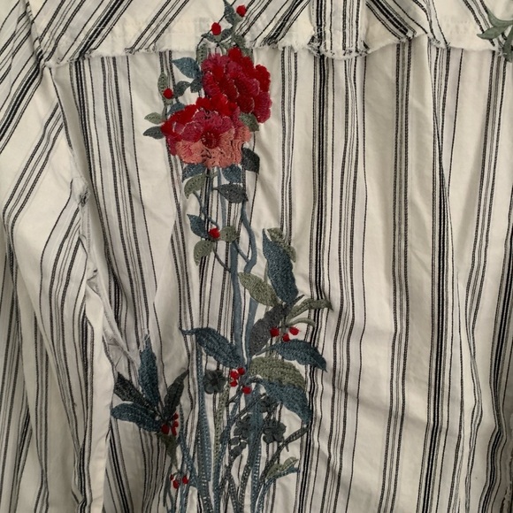 Vintage 90s Y2K Nygard Striped Embroidered Dristressed Shirt - Picture 5 of 8